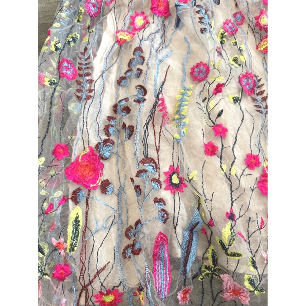 Free People Floral Embroidered Mini Dress XS Oversized Tulle Sheer Festival Boho - Picture 6 of 12